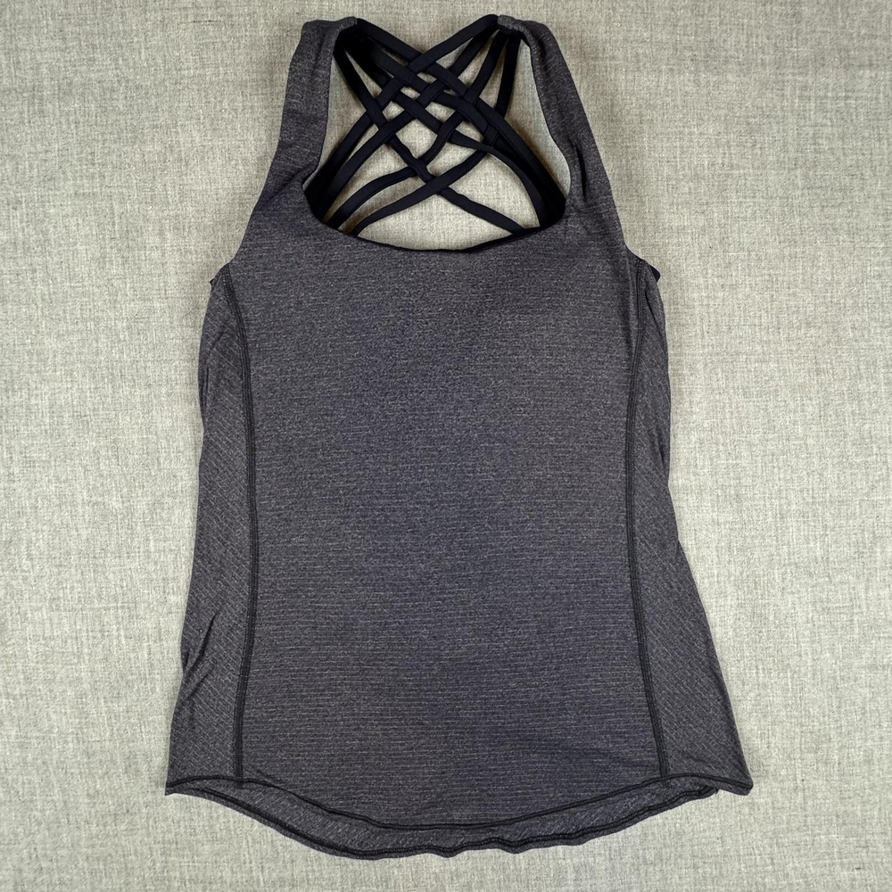 Lululemon Tank Top Womens 4 Black Free To Be Strappy Open Back Built In Bra Yoga